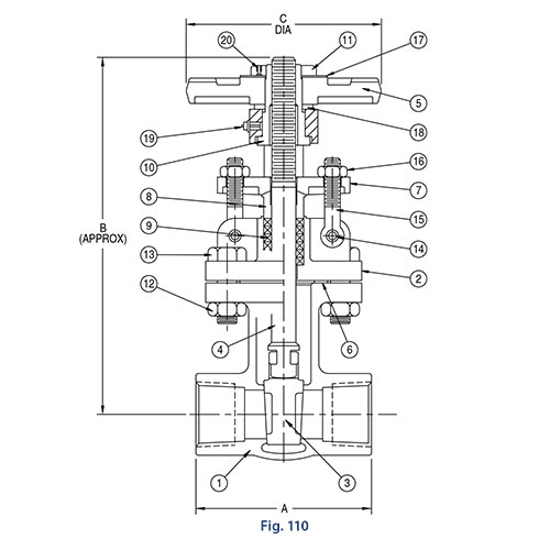 Aloyco FIG 110 Gate Valve Line Drawing