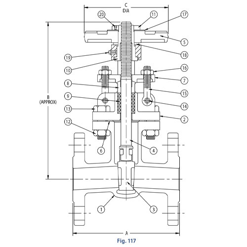 Aloyco FIG 117 Gate Valve Line Drawing